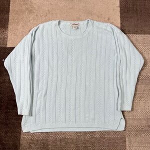 LL Bean Womens Cotton Knit Cable Knit Sweater‎ Scotland Size M Baby Blue
